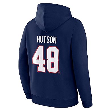 Men's Fanatics Lane Hutson Navy Montreal Canadiens Authentic Stack Name & Number Hoodie