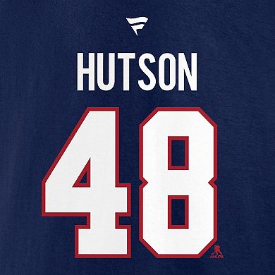 Men's Fanatics Lane Hutson Navy Montreal Canadiens Authentic Stack Name & Number Hoodie