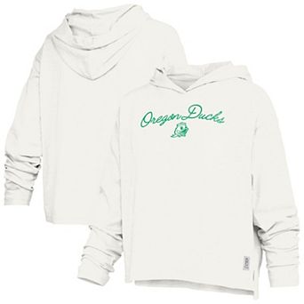Women's Pressbox White Oregon Ducks Faye Long Sleeve Hooded Slub T-Shirt