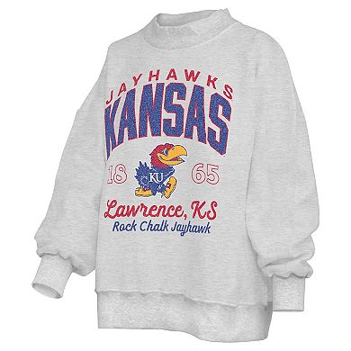 Women's Pressbox Heather Gray Kansas Jayhawks Reversible Sweatshirt