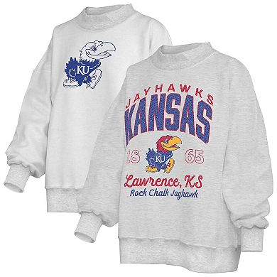 Women's Pressbox Heather Gray Kansas Jayhawks Reversible Sweatshirt