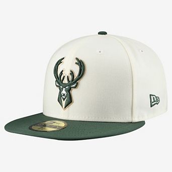Men's New Era White/Hunter Green Milwaukee Bucks Chrome Two-Tone 59FIFTY Fitted Hat
