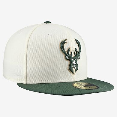 Men's New Era White/Hunter Green Milwaukee Bucks Chrome Two-Tone 59FIFTY Fitted Hat