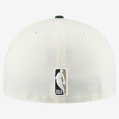 Men's New Era White/Hunter Green Milwaukee Bucks Chrome Two-Tone 59FIFTY Fitted Hat