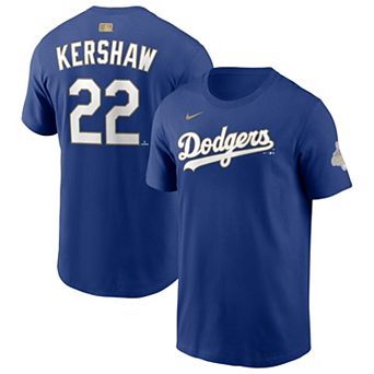 Men's Nike Clayton Kershaw Royal Los Angeles Dodgers 2026 Gold Collection Name & Number T-Shirt