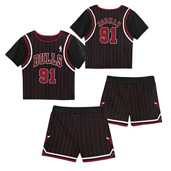 Preschool Mitchell & Ness Dennis Rodman Black Chicago Bulls Play by Place Two-Pack T-Shirt & Shorts Set