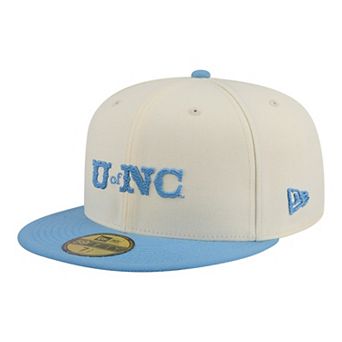 Men's New Era Cream/Carolina Blue North Carolina Tar Heels Two-Tone Script 59FIFTY Fitted Hat