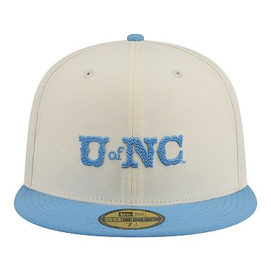 Men's New Era Cream/Carolina Blue North Carolina Tar Heels Two-Tone Script 59FIFTY Fitted Hat