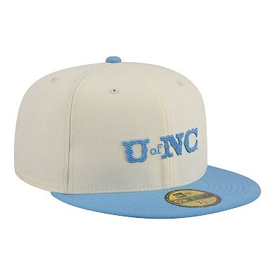 Men's New Era Cream/Carolina Blue North Carolina Tar Heels Two-Tone Script 59FIFTY Fitted Hat