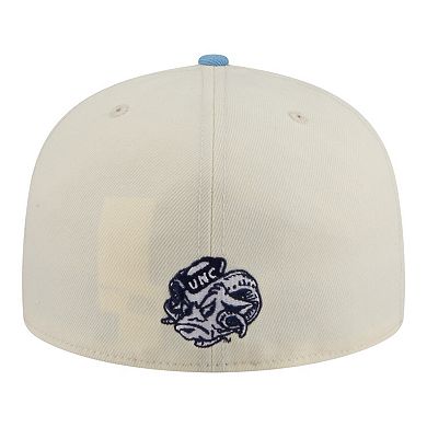 Men's New Era Cream/Carolina Blue North Carolina Tar Heels Two-Tone Script 59FIFTY Fitted Hat