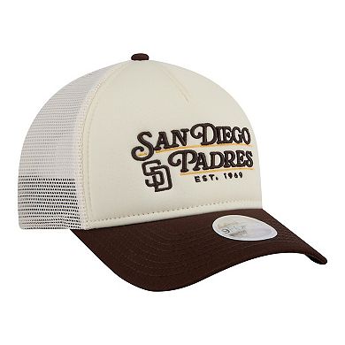 Women's New Era Light Beige/Brown San Diego Padres Retro 9FORTY M-Crown A-Frame Trucker Adjustable Hat