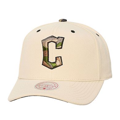 Unisex Mitchell & Ness Cream Cleveland Guardians Camo Logo Pro Crown Snapback Hat