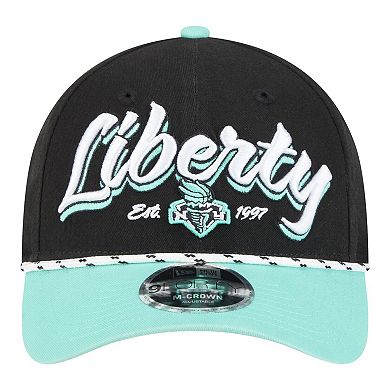 Unisex New Era Black/Teal New York Liberty Team Loyal Script Two-Tone M-Crown 9FORTY Adjustable Hat