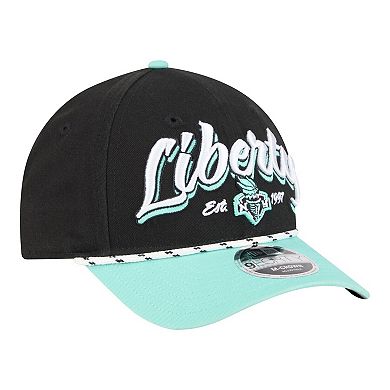 Unisex New Era Black/Teal New York Liberty Team Loyal Script Two-Tone M-Crown 9FORTY Adjustable Hat