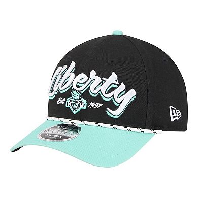 Unisex New Era Black/Teal New York Liberty Team Loyal Script Two-Tone M-Crown 9FORTY Adjustable Hat