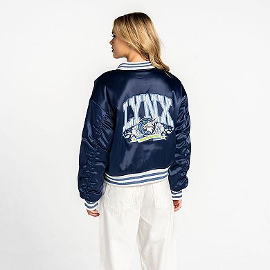 Women's The Wild Collective Blue Minnesota Lynx Oversized Cropped Satin Full-Zip Bomber Jacket