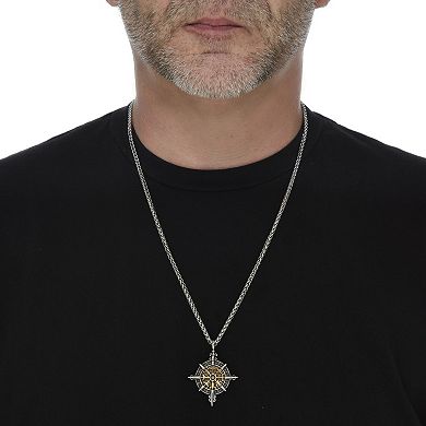 Men's Yellow Gold Ion-Plated Stainless Steel Viking Compass Pendant Necklace