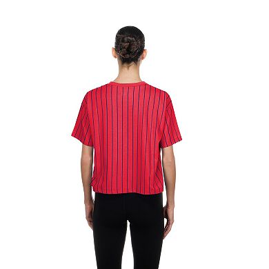 Women's New Era Red Philadelphia Phillies Throwback Meshback Pinstripe Boxy T-Shirt