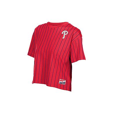 Women's New Era Red Philadelphia Phillies Throwback Meshback Pinstripe Boxy T-Shirt