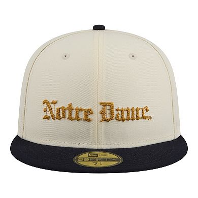 Men's New Era Cream/Navy Notre Dame Fighting Irish Two-Tone Script 59FIFTY Fitted Hat