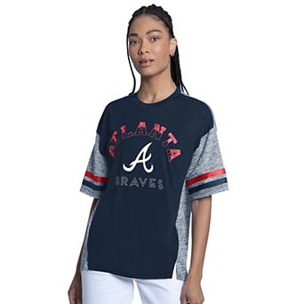 Women's G-III 4Her by Carl Banks Navy Atlanta Braves Off-Season Oversized Top