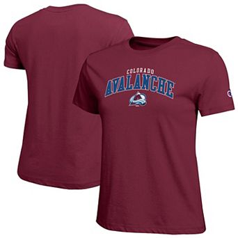 Women's Champion Burgundy Colorado Avalanche Arch Mascot Logo T-Shirt