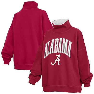 Women's Pressbox Crimson Alabama Crimson Tide Oversized Mock Neck Sweatshirt