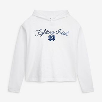 Women's Pressbox White Notre Dame Fighting Irish Faye Long Sleeve Hooded Slub T-Shirt