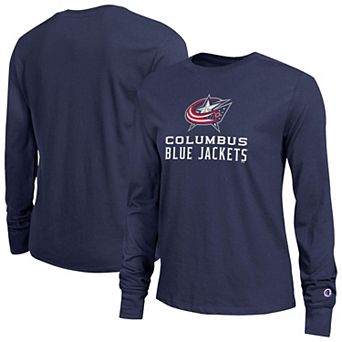 Women's Champion Navy Columbus Blue Jackets Wordmark Lockup Long Sleeve T-Shirt