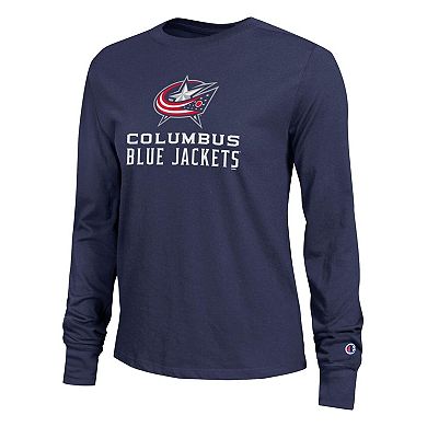 Women's Champion Navy Columbus Blue Jackets Wordmark Lockup Long Sleeve T-Shirt