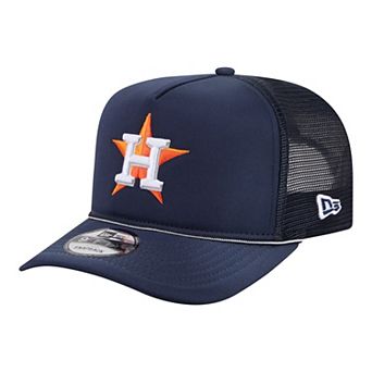 Men's New Era Navy Houston Astros Worn A-Frame 9FIFTY Trucker Snapback Hat
