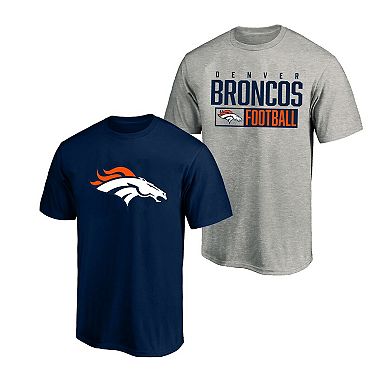 Men's Fanatics Heather Gray/Navy Denver Broncos Big & Tall 2-Pack T-Shirt Set