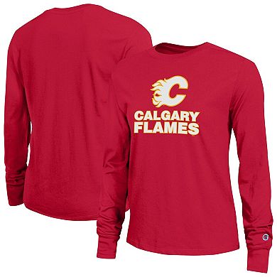 Women's Champion Red Calgary Flames Wordmark Lockup Long Sleeve T-Shirt