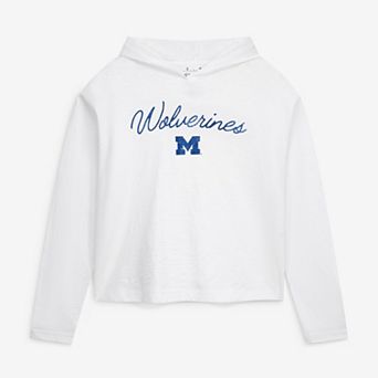 Women's Pressbox White Michigan Wolverines Faye Long Sleeve Hooded Slub T-Shirt