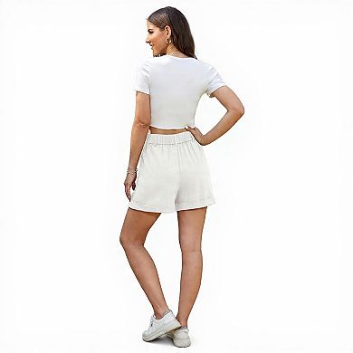 Women Pleated Wide Leg Casual Shorts