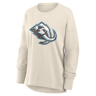 Women's Fanatics Cream Utah Mammoth Distressed Logo Long Sleeve T-Shirt