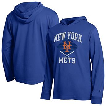 Men's Champion Royal New York Mets Cooperstown Hooded Long-Sleeve T-Shirt