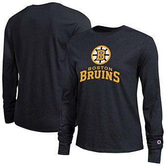 Women's Champion Black Boston Bruins Wordmark Lockup Long Sleeve T-Shirt