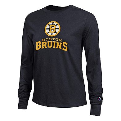 Women's Champion Black Boston Bruins Wordmark Lockup Long Sleeve T-Shirt