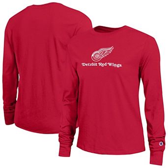 Women's Champion Red Detroit Red Wings Wordmark Lockup Long Sleeve T-Shirt