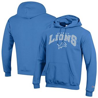 Men's Champion Blue Detroit Lions Powerblend Arch over Logo Hoodie