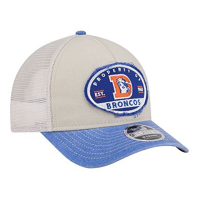 Men's New Era Natural Denver Broncos Frayed M-Crown A-Frame 9FORTY Adjustable Hat