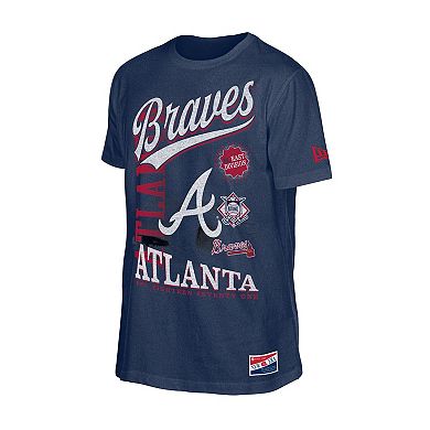 Men's New Era Navy Atlanta Braves Oversized Throwback Distressed T-Shirt