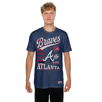 Men's New Era Navy Atlanta Braves Oversized Throwback Distressed T-Shirt
