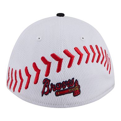 Youth New Era White/Navy Atlanta Braves Baseball 39THIRTY M-Crown Flex Hat