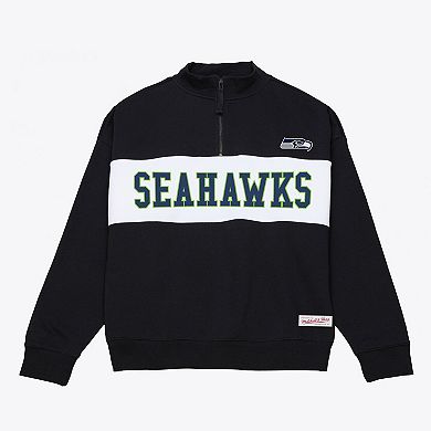 Women's Mitchell & Ness Black Seattle Seahawks Oversized Statement Quarter-Zip Sweatshirt