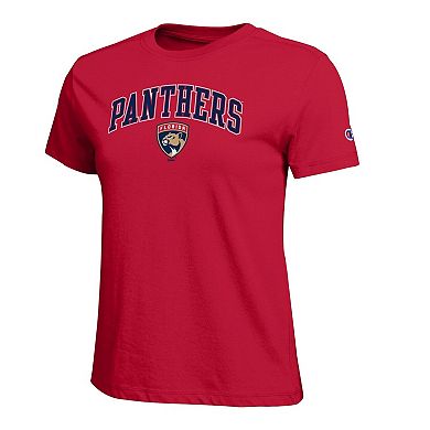 Women's Champion Red Florida Panthers Arch Mascot Logo T-Shirt