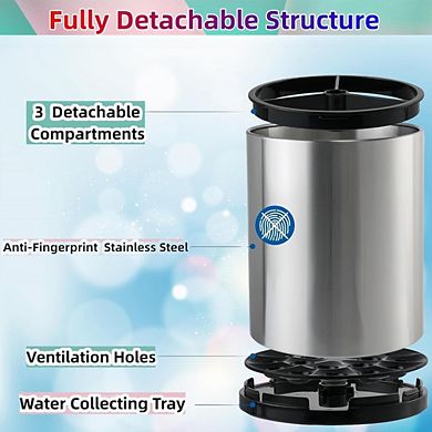 Zoulao 360° Rotating Stainless Steel Utensil Holder, Large 3-Compartment Caddy for Counter