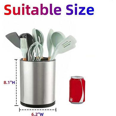 Zoulao 360° Rotating Stainless Steel Utensil Holder, Large 3-Compartment Caddy for Counter