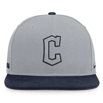 Men's Nike Gray/Navy Cleveland Guardians Primetime Pro Dri-FIT Snapback Hat